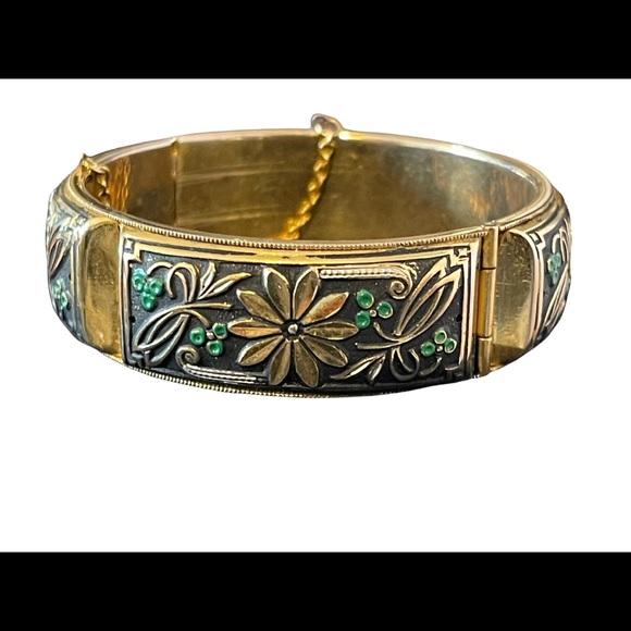 Vintage Damascene large chunky flower gold plated bangle - Picture 3 of 9